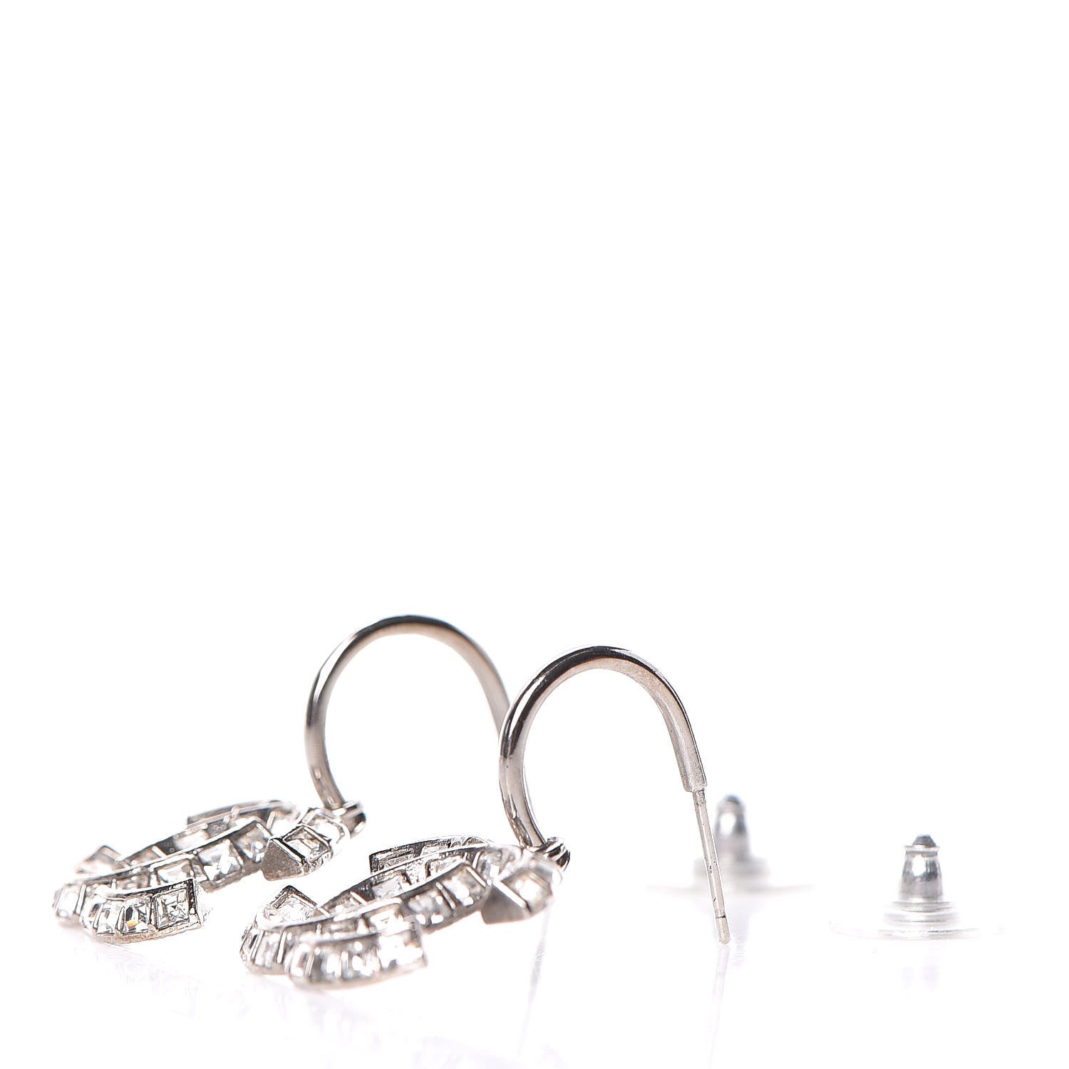 Chanel Baguette Crystal CC Dangle Earrings Silver 4 of 5
