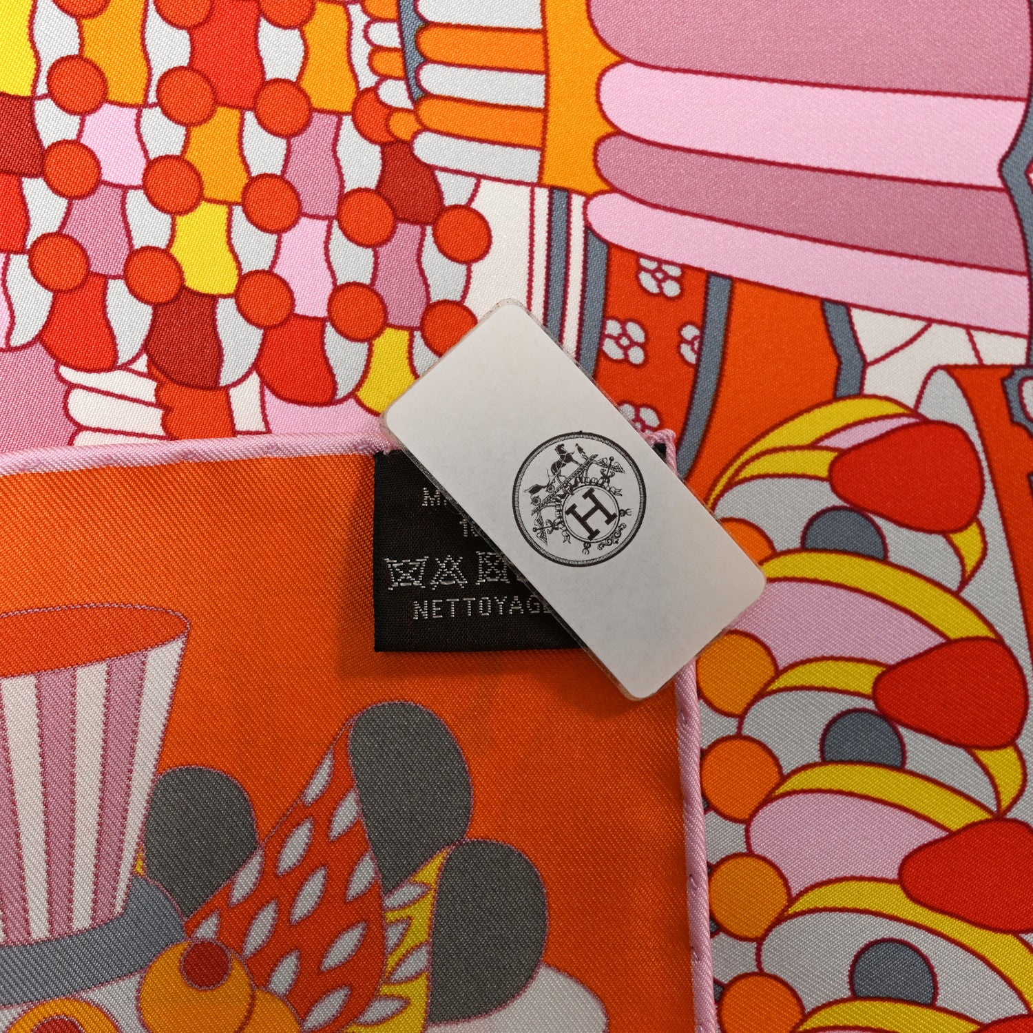 Hermes Silk La Patisserie Francaise Scarf 90 Orange Rose Gris 3 of 6