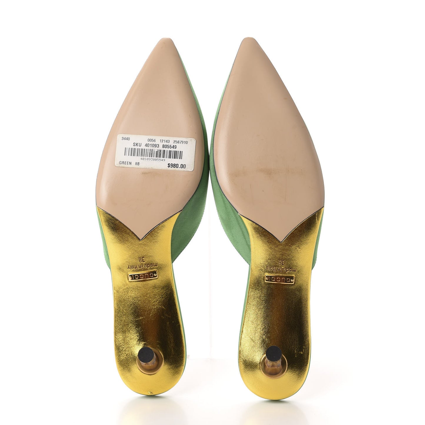 Moire Fabric Crystal GG Embellished Mules 38 New Shamarock