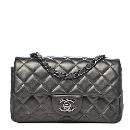 Chanel Metallic Calfskin Quilted Mini Rectangular Flap Charcoal Grey 1 of 13
