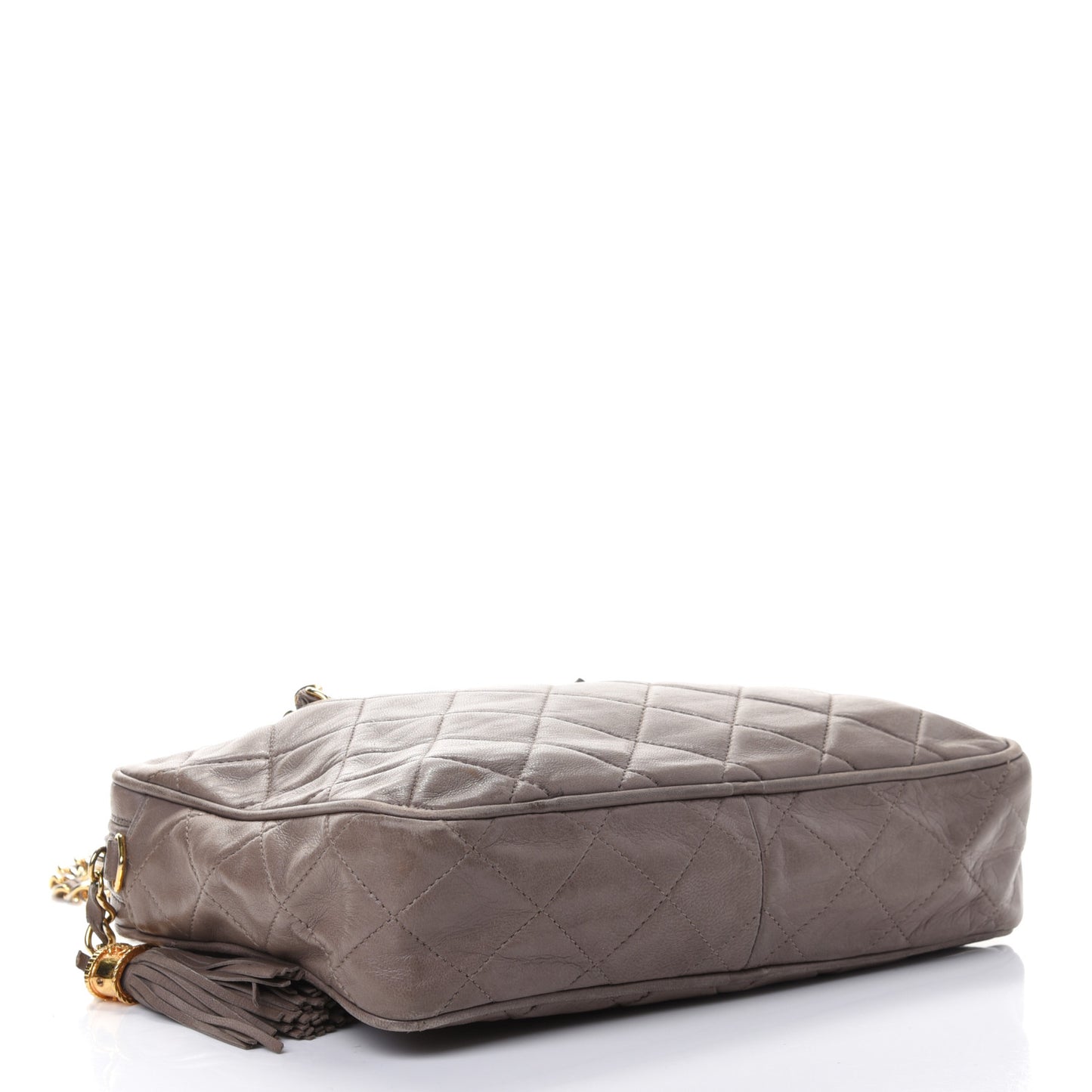 Lambskin Quilted Tassel Camera Case Brown