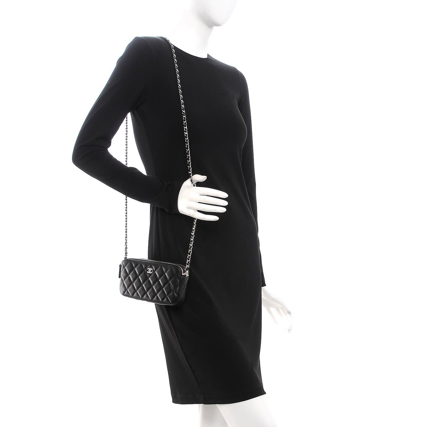 Lambskin Quilted Small Clutch With Chain Black