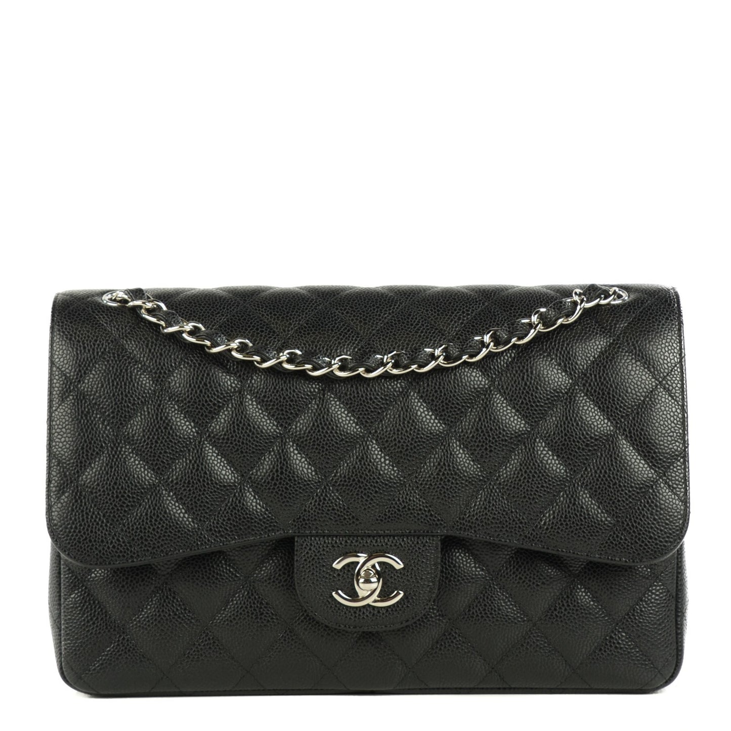 Caviar Quilted Jumbo Double Flap Black