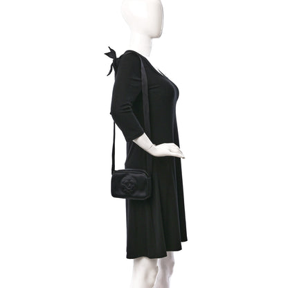 Chanel Satin Quilted Camellia Camera Case Black 3 of 22