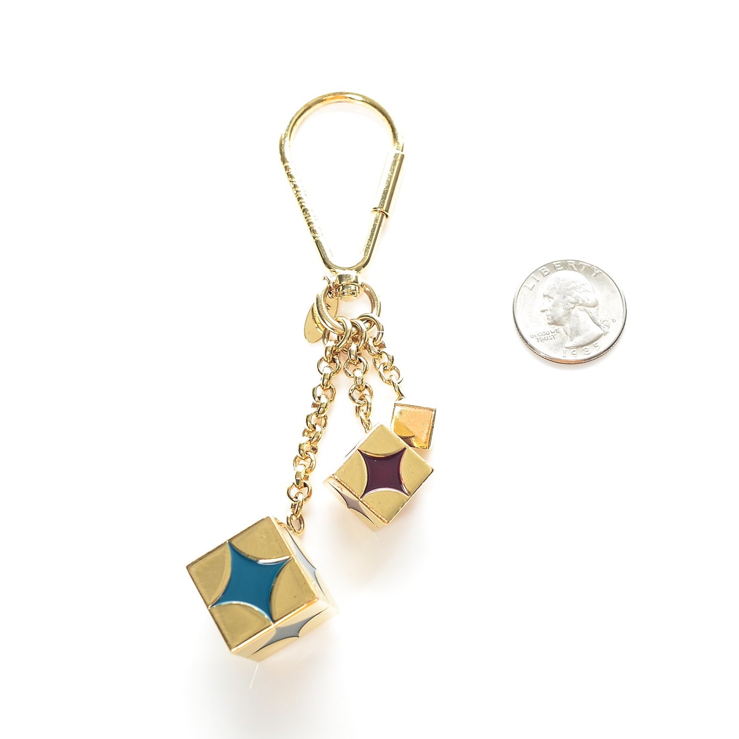 Damier Cubes Bag Charm Key Holder Gold