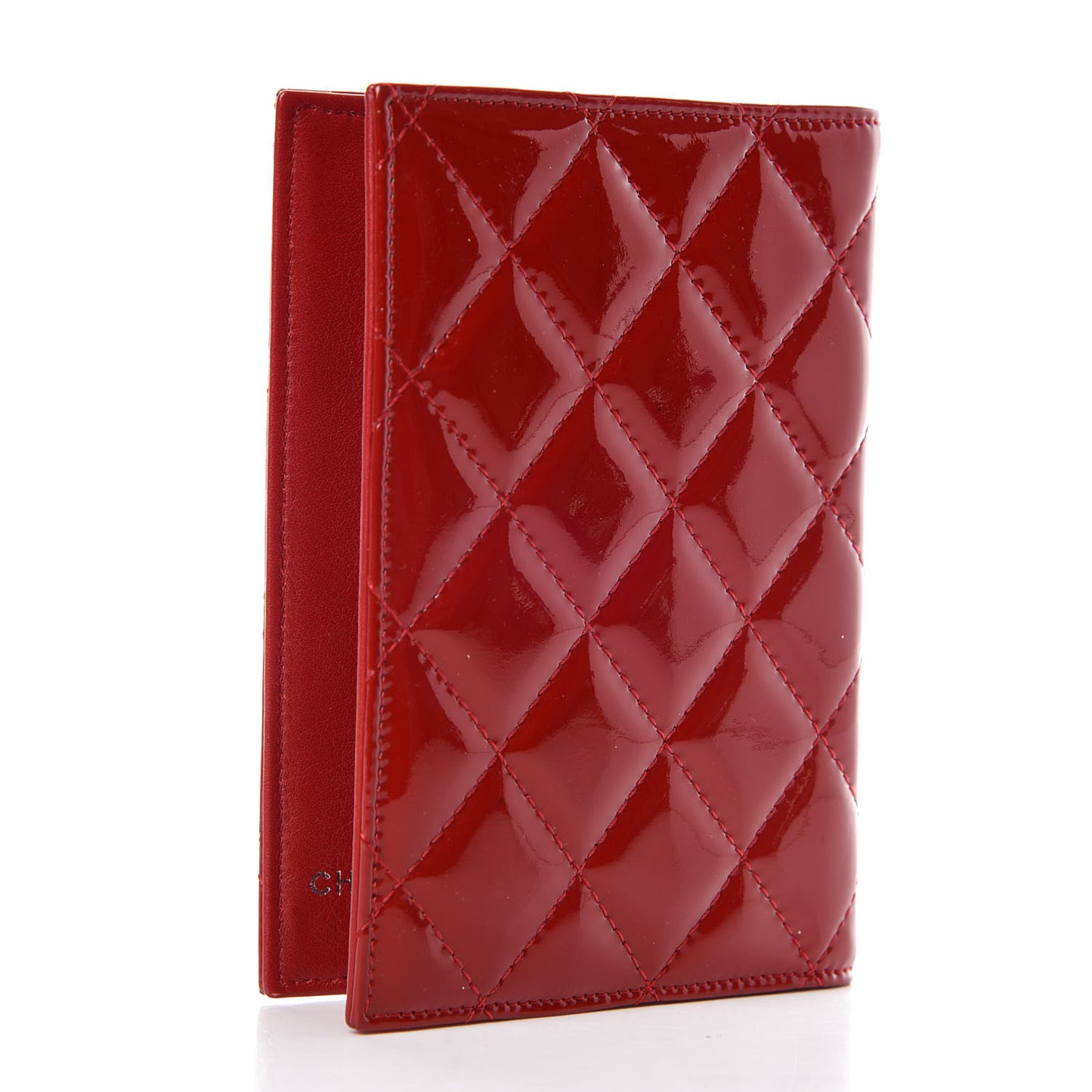Patent Calfskin Quilted Passport Holder Red