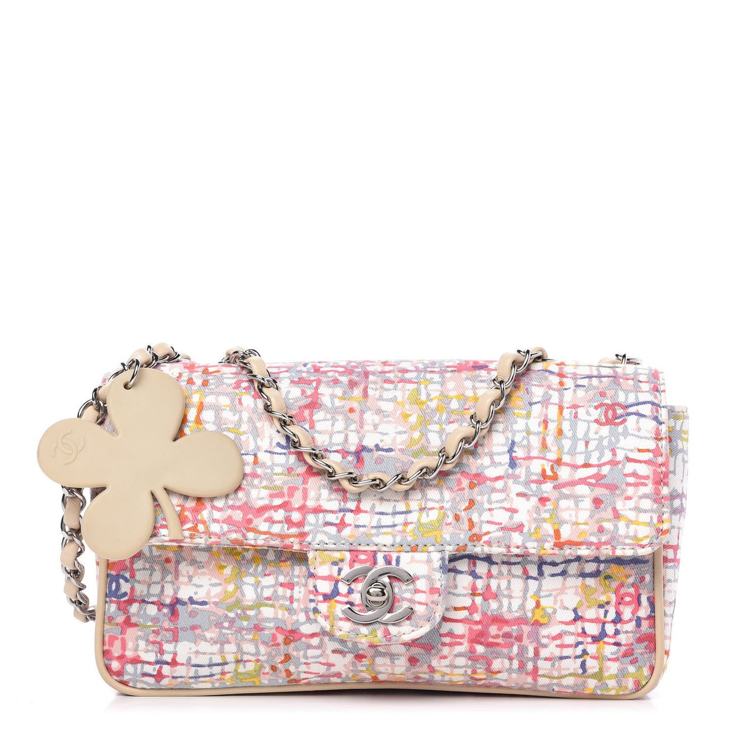 Canvas Watercolor Tweed Print Clover Small Flap Multicolor