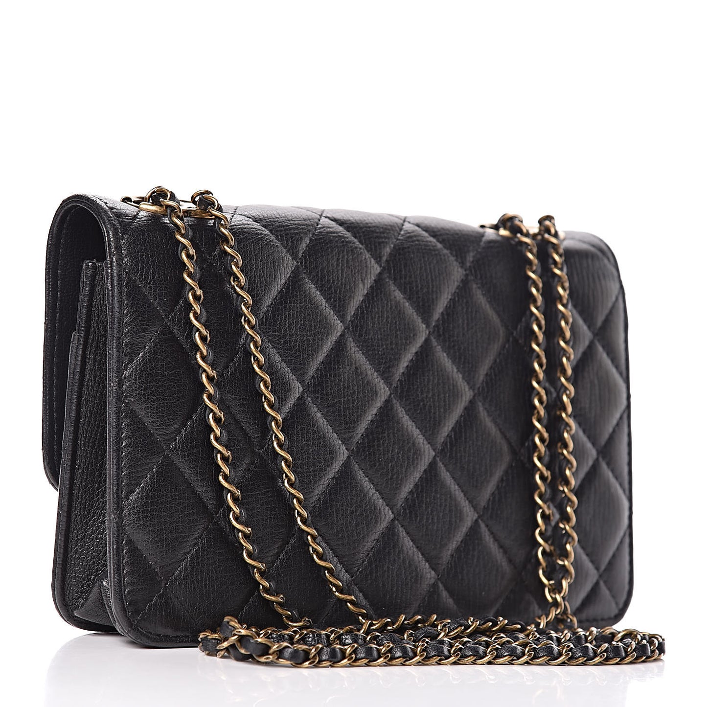 Calfskin Quilted CC Eyelet Wallet On Chain WOC Black