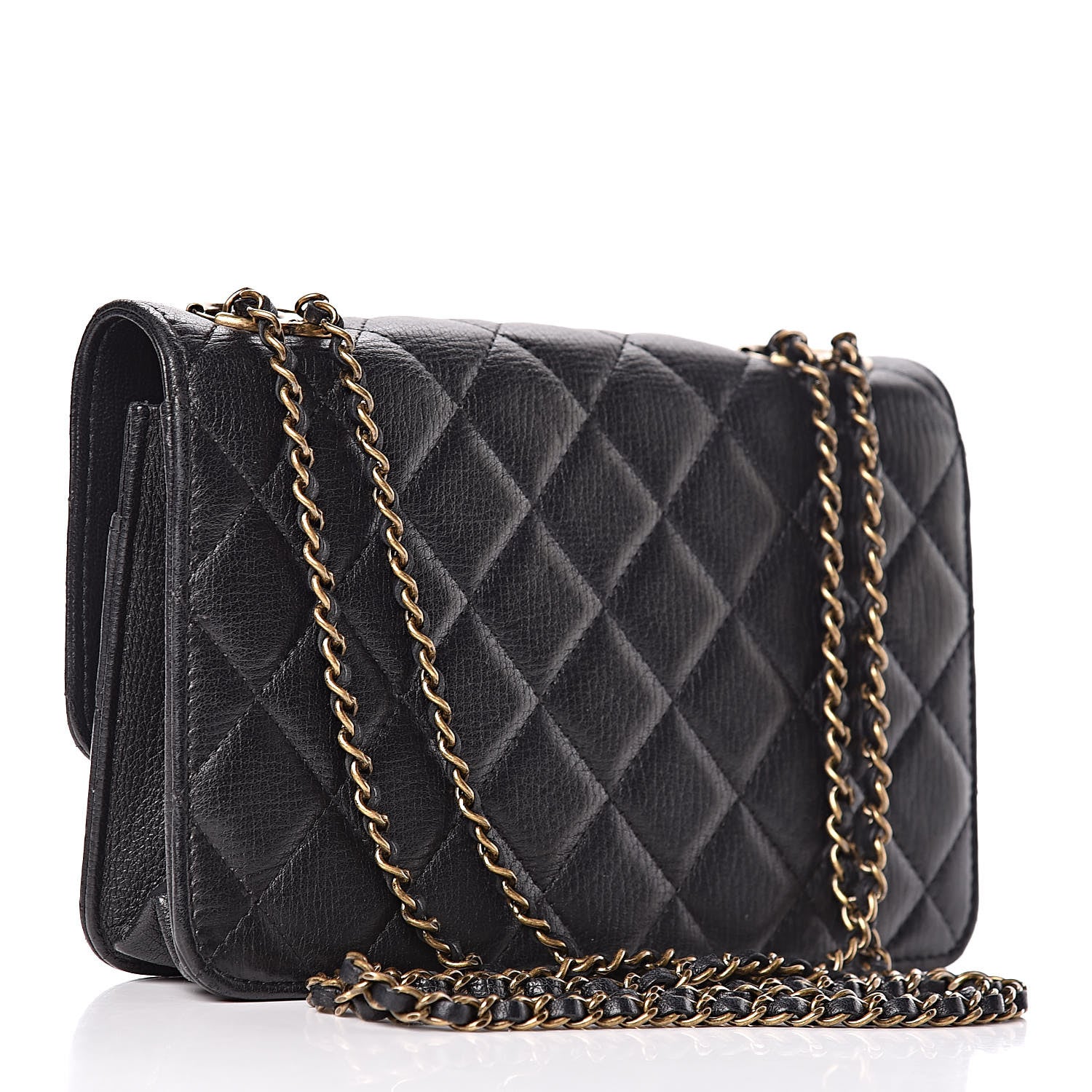 Chanel Calfskin Quilted CC Eyelet Wallet On Chain WOC Black 4 of 17