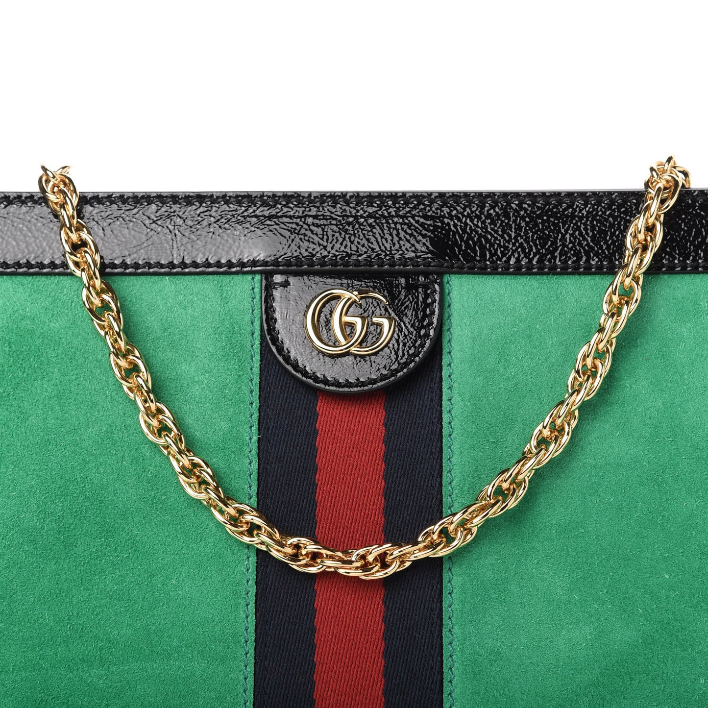 Suede Patent Web Medium Ophidia Chain Shoulder Bag New Shamarock Black