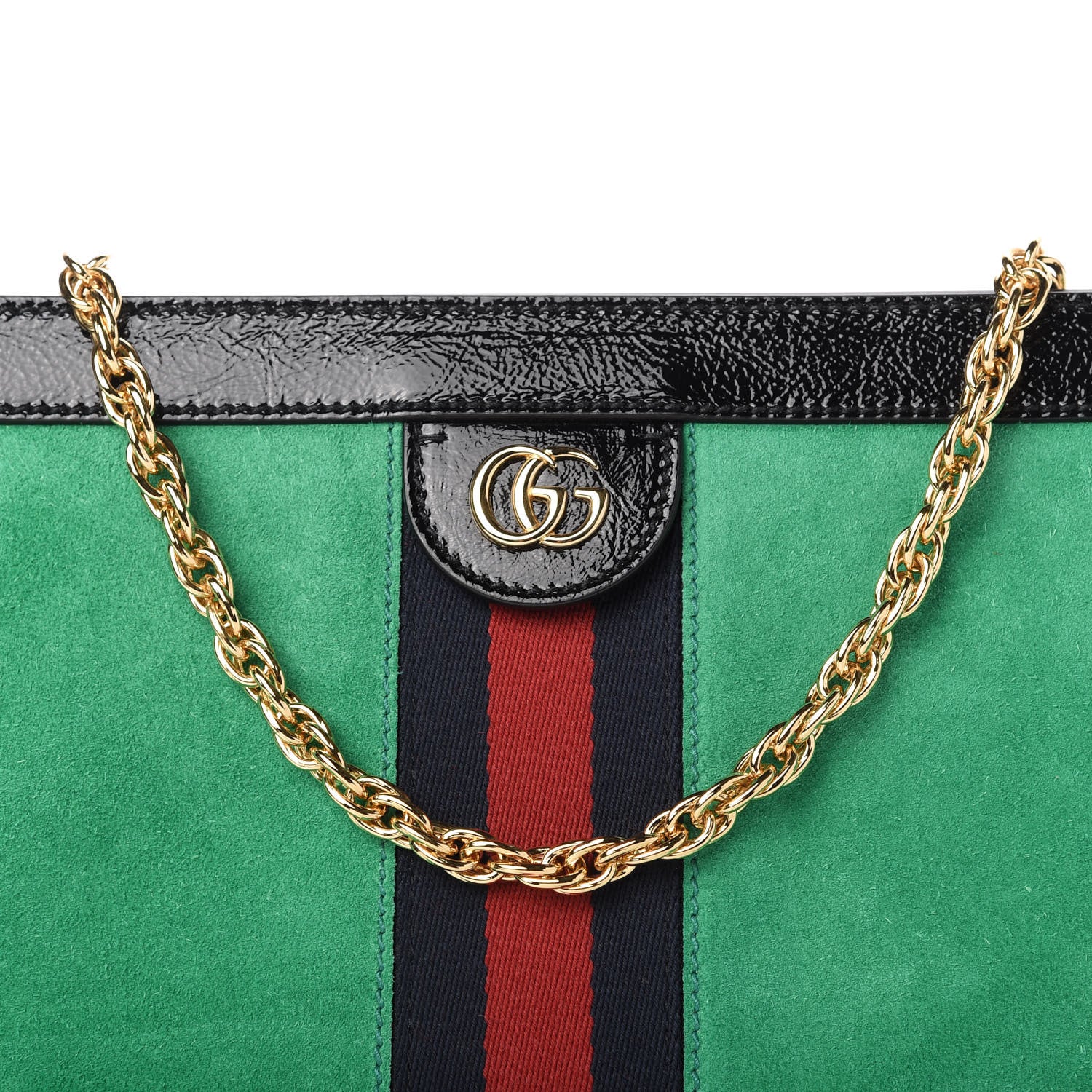 Gucci Suede Patent Web Medium Ophidia Chain Shoulder Bag New Shamarock Black 10 of 10
