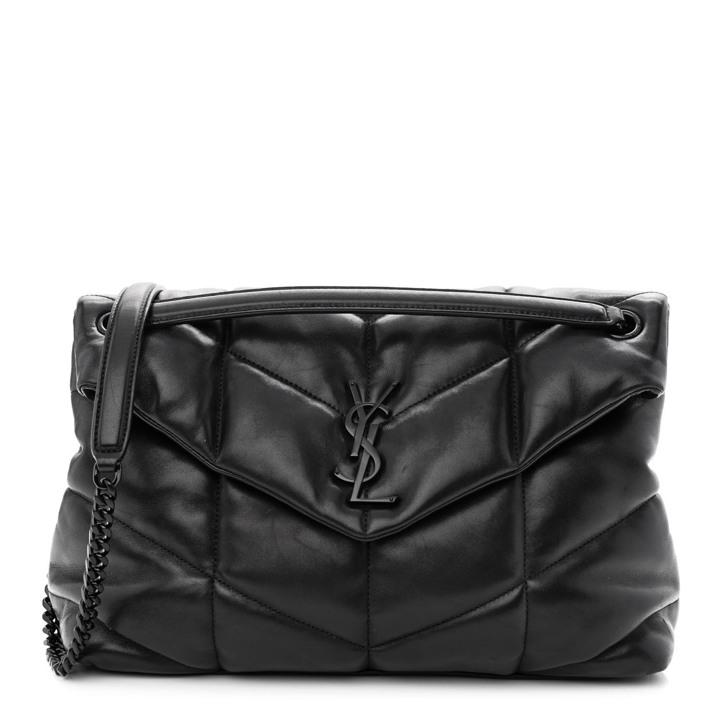 Lambskin Quilted Monogram Monochrome Medium Loulou Puffer Chain Satchel Black