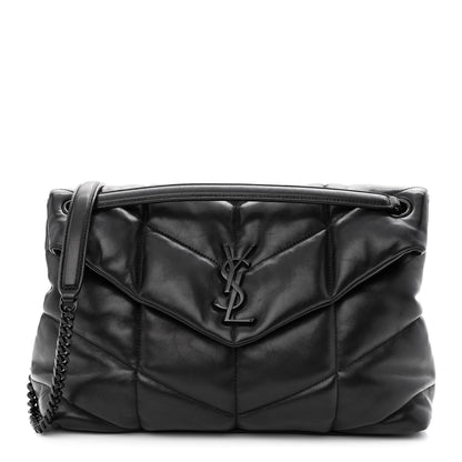 Saint Laurent Lambskin Quilted Monogram Monochrome Medium Loulou Puffer Chain Satchel Black 1 of 10