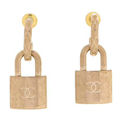 Chanel Metal Lock Drop Earrings Light Gold 1 of 5