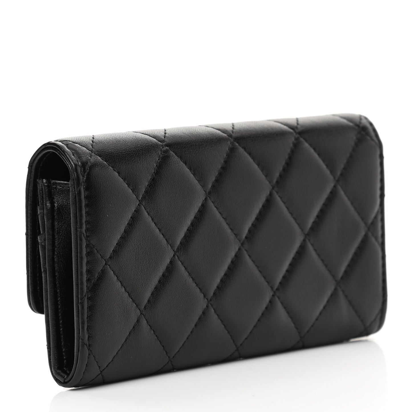 Lambskin Quilted Medium Flap Wallet Black