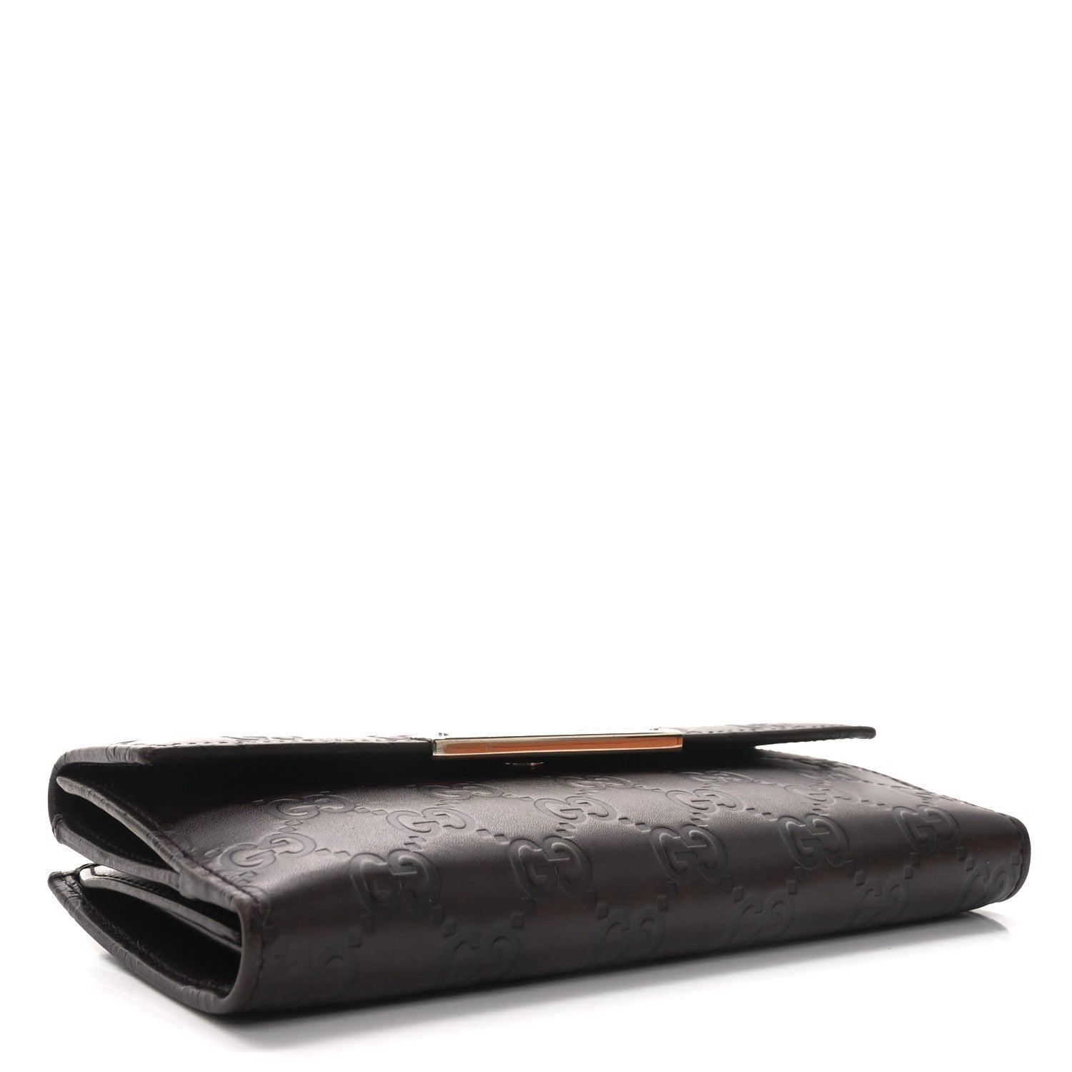 Gucci Guccissima Margaux Calfskin Metal Bar Continental Flap Wallet Chocolate 3 of 10