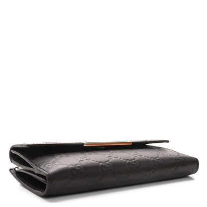 Gucci Guccissima Margaux Calfskin Metal Bar Continental Flap Wallet Chocolate 3 of 10