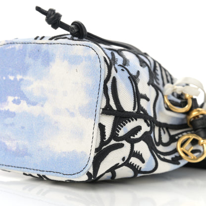 Fendi X JOSHUA VIDES Fabric Flower Clouds Embroidered Mini Mon Tresor Bucket Bag White Celeste Black 10 of 13
