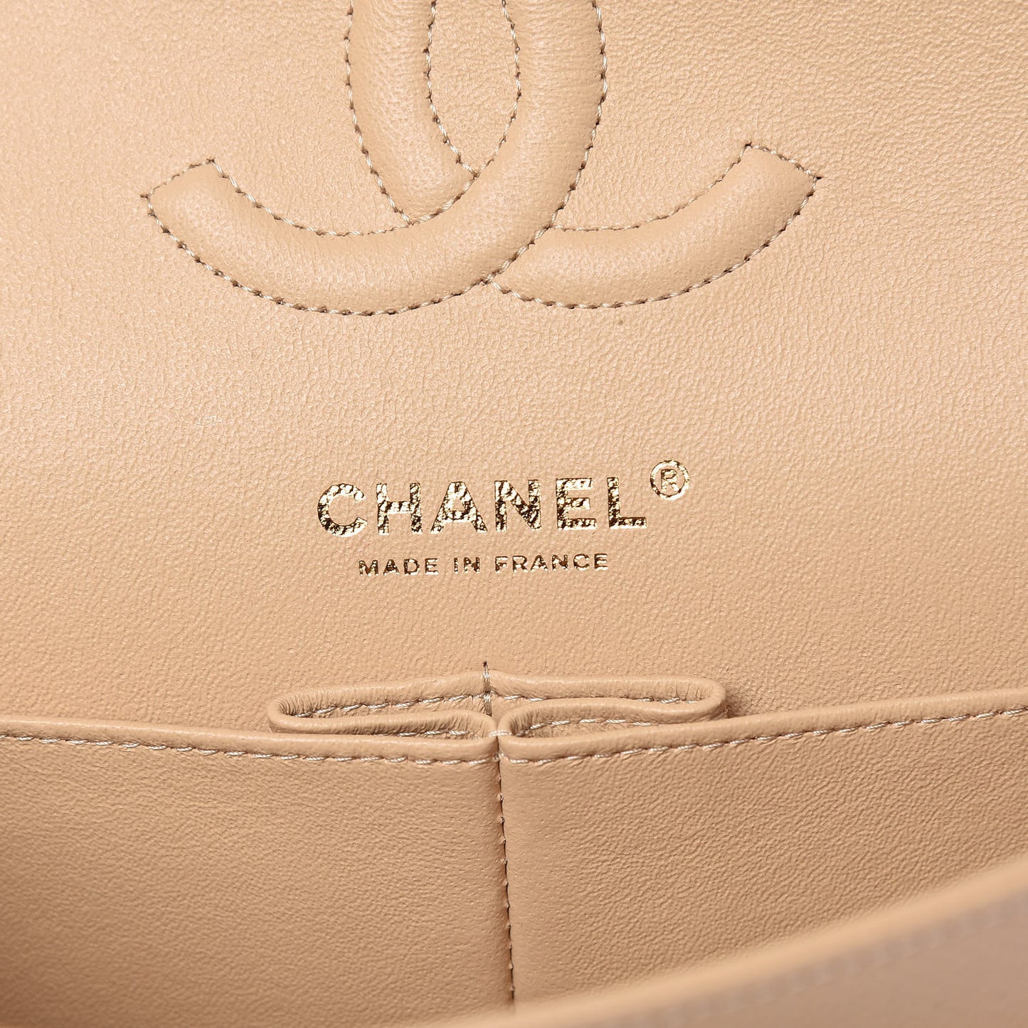 Caviar Quilted Medium Double Flap Beige