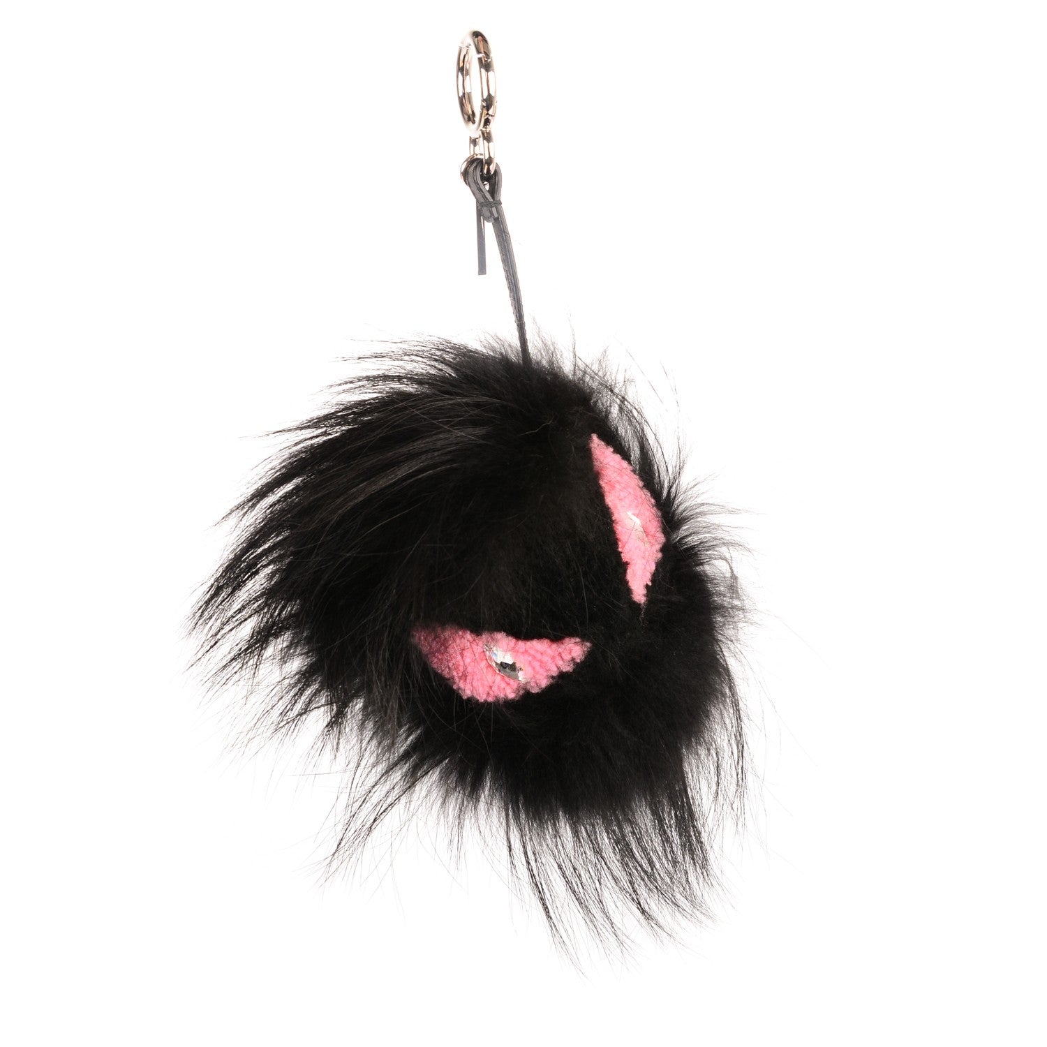 Fendi Fox Fur Shearling Crystal Pinky Punky Monster Bag Bug Charm Black Bubblegum 1 of 4