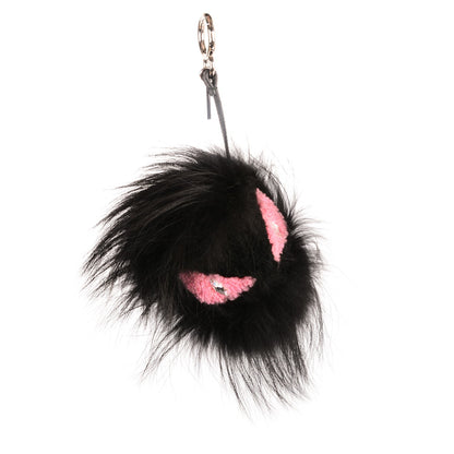 Fendi Fox Fur Shearling Crystal Pinky Punky Monster Bag Bug Charm Black Bubblegum 1 of 4