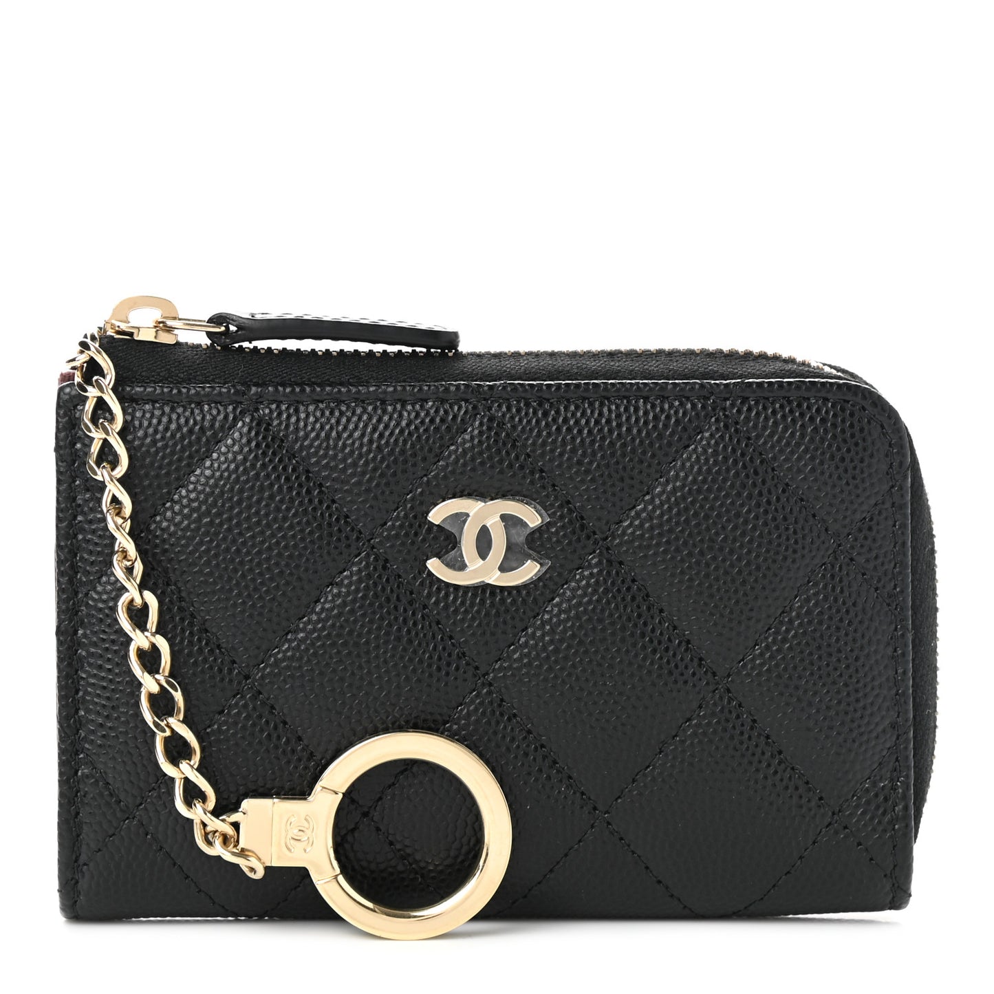 Caviar Quilted Zipped Key Holder Case Black