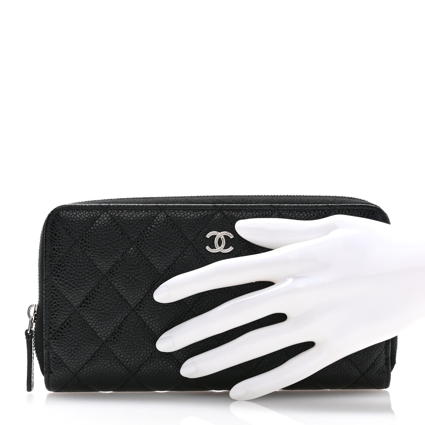 Caviar Quilted Large Gusset Zip Around Wallet Black