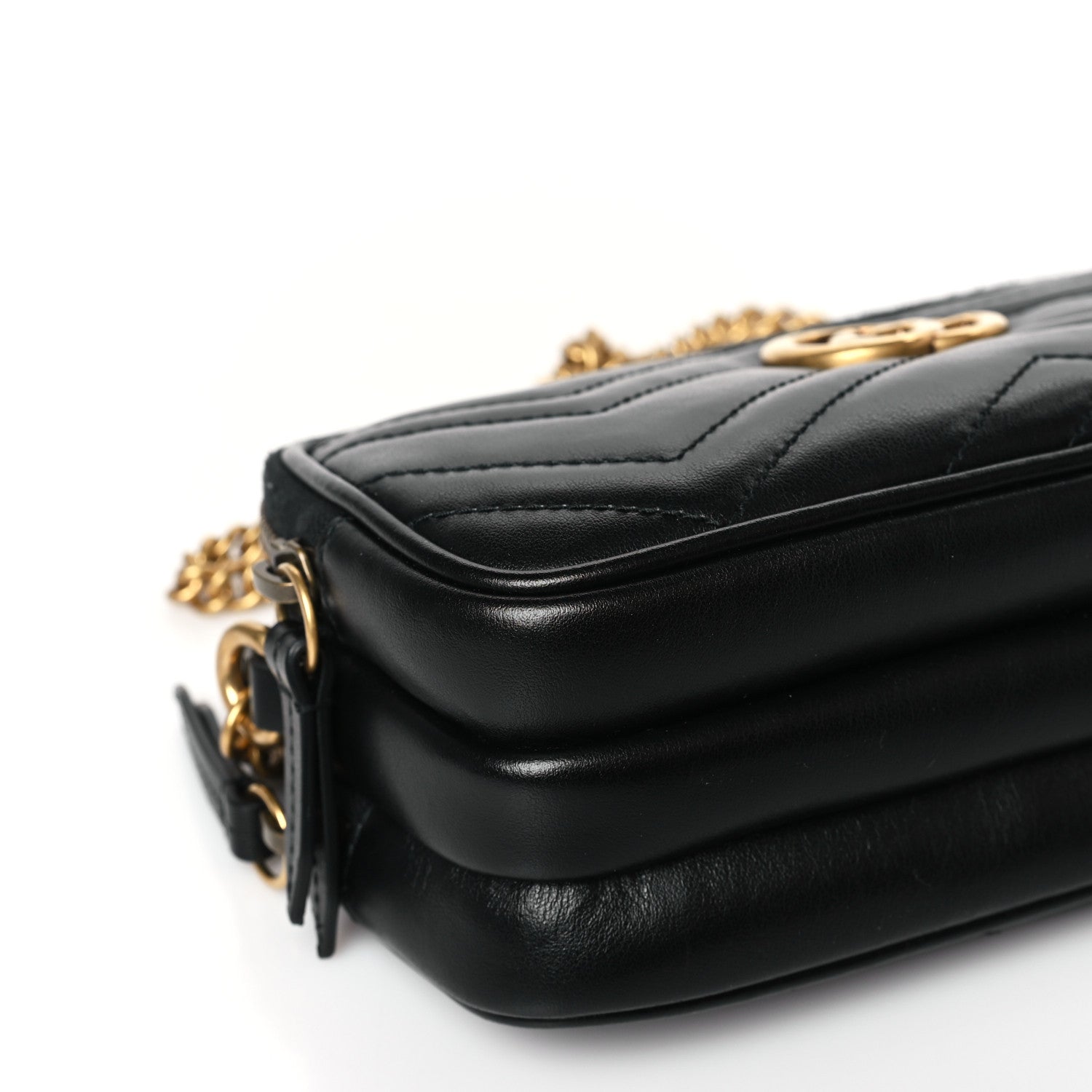 Gucci Calfskin Matelasse Mini GG Marmont Chain Crossbody Bag Black 9 of 11