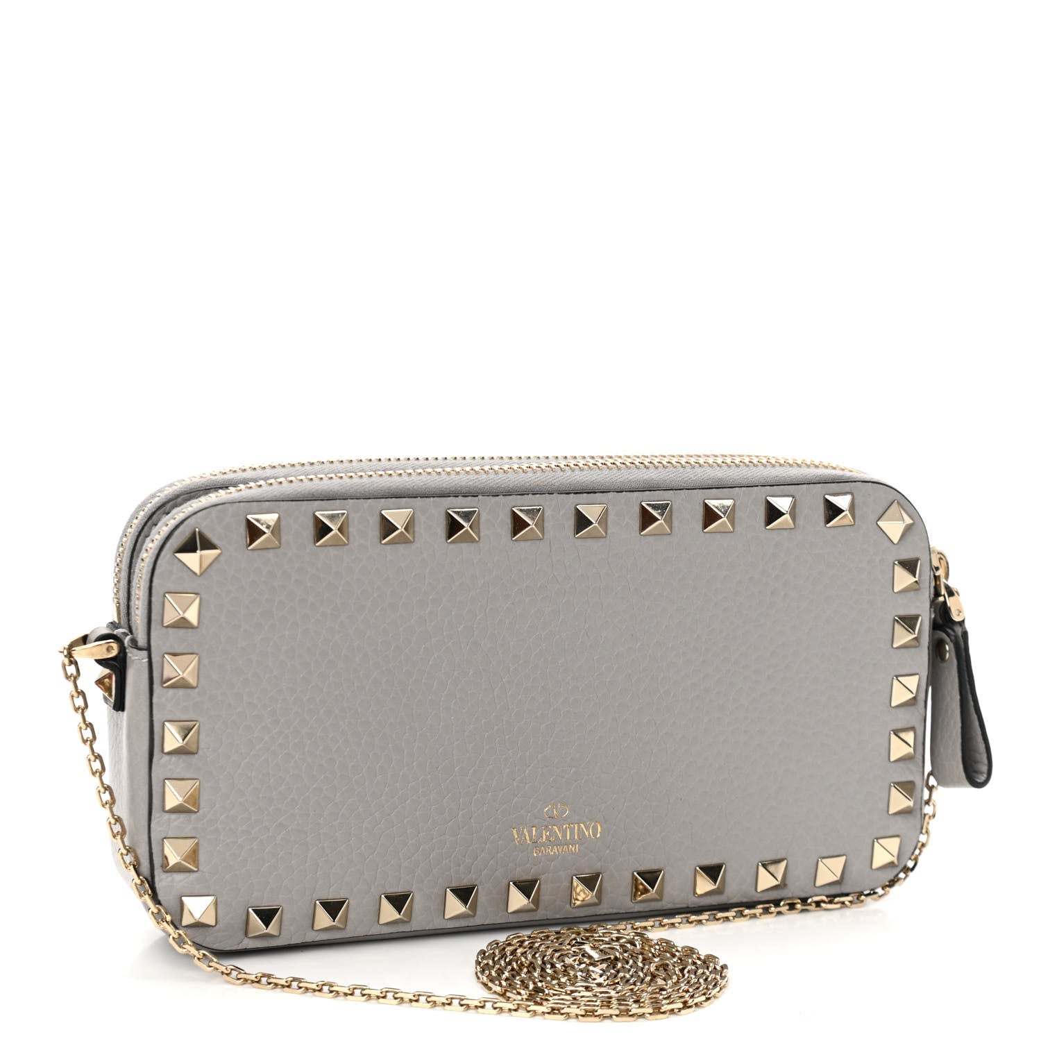 Valentino Garavani Pebbled Calfskin Rockstud Double Zip Camera Crossbody Bag Grey 3 of 11