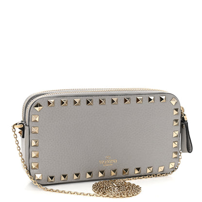 Valentino Garavani Pebbled Calfskin Rockstud Double Zip Camera Crossbody Bag Grey 3 of 11