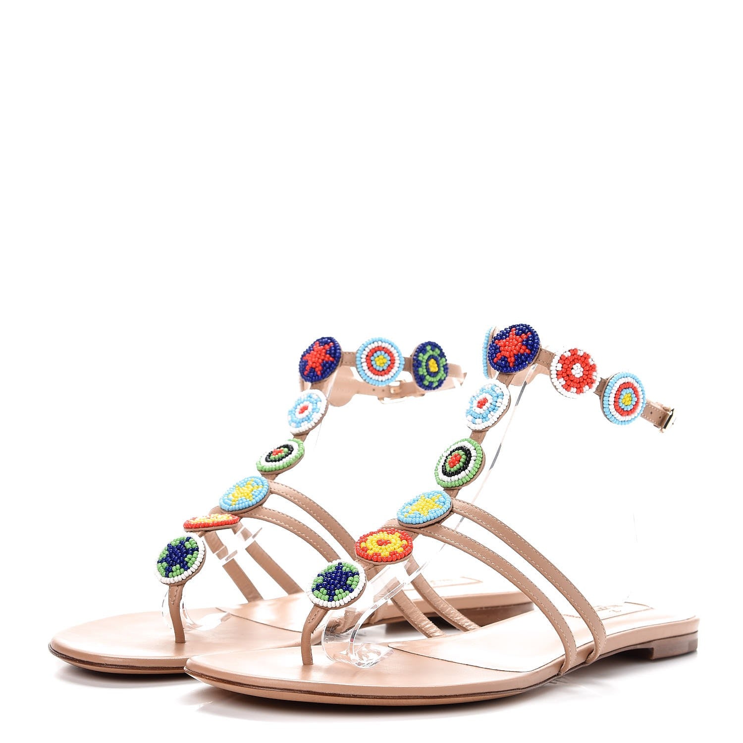 Valentino Garavani Nappa Beaded Medallion Ankle Wrap Flat Thong Sandals 40 Skin Sorbet 3 of 8