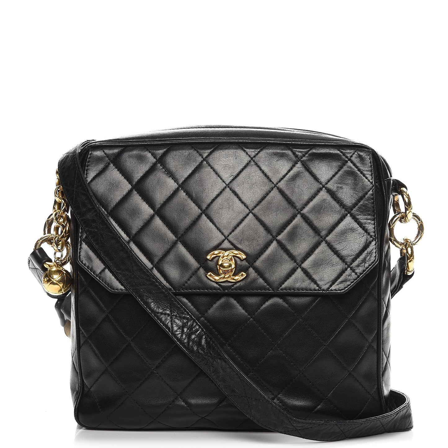 Quilted Lambskin Flap Crossbody Bag Black