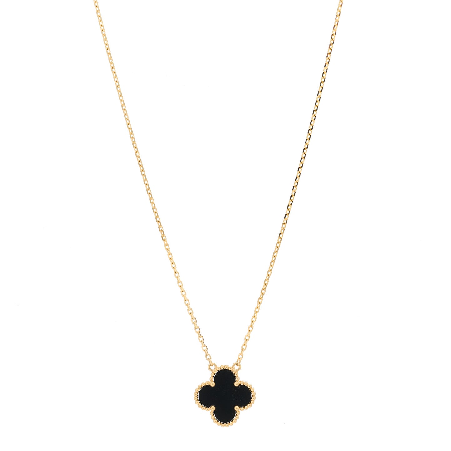 18K Yellow Gold Black Onyx Vintage Alhambra Pendant Necklace