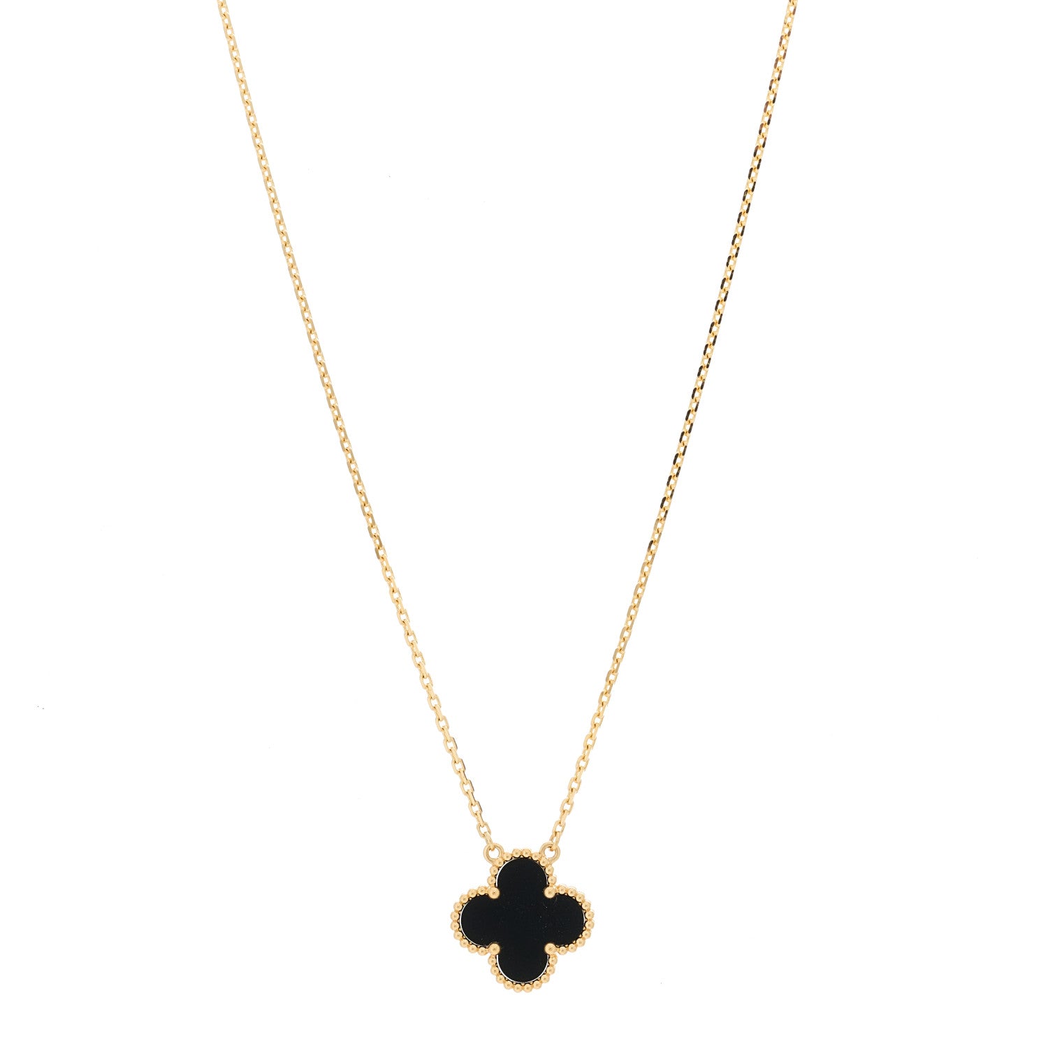 Van Cleef & Arpels 18K Yellow Gold Black Onyx Vintage Alhambra Pendant Necklace 1 of 7