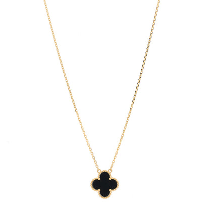 Van Cleef & Arpels 18K Yellow Gold Black Onyx Vintage Alhambra Pendant Necklace 1 of 7