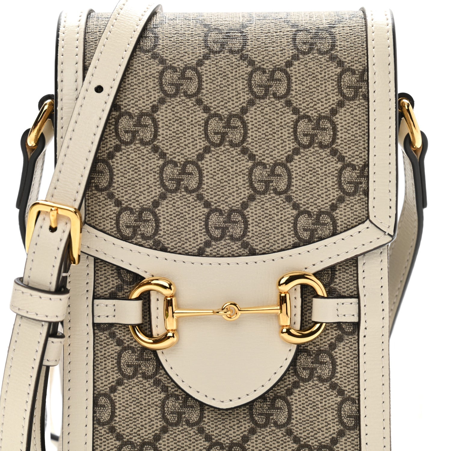 Gucci GG Supreme Monogram Azalea Calfskin Mini Horsebit 1955 Crossbody Bag Beige Ebony Mystic White 8 of 11