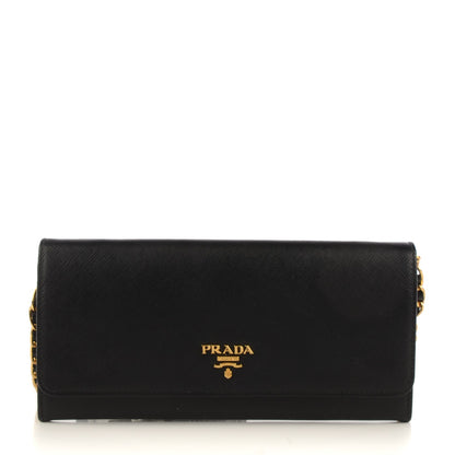 Prada Saffiano Metal Oro Chain Wallet Nero Black 1 of 8