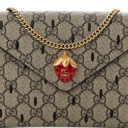 Gucci GG Supreme Monogram Strawberry Seed Textured Dollar Calfskin Enamel Double G Strawberry Wallet On Chain Beige Ebony Black New Acero Hibiscus Red 8 of 10