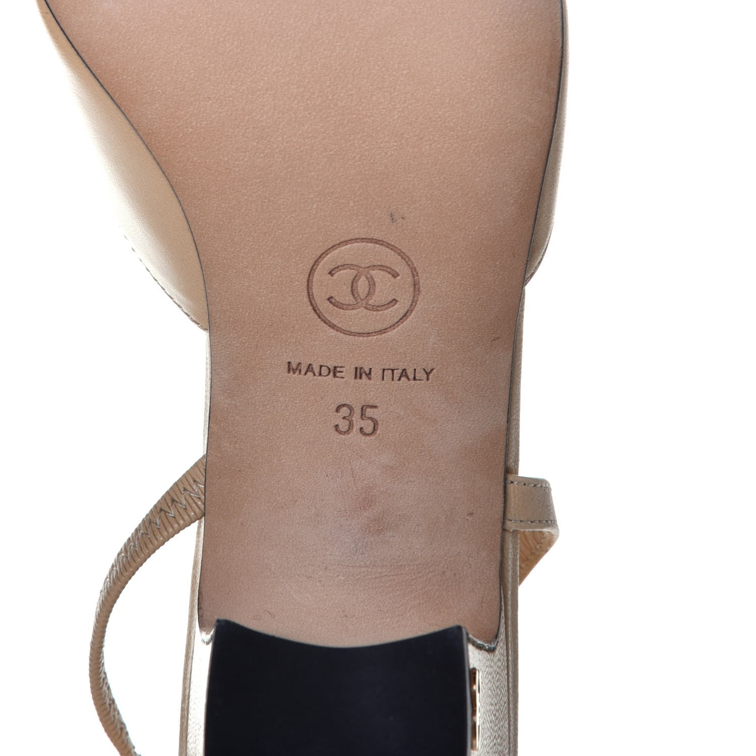Chanel Goatskin Grosgrain Cap Toe CC Slingback Pumps 35 Beige Black 6 of 9