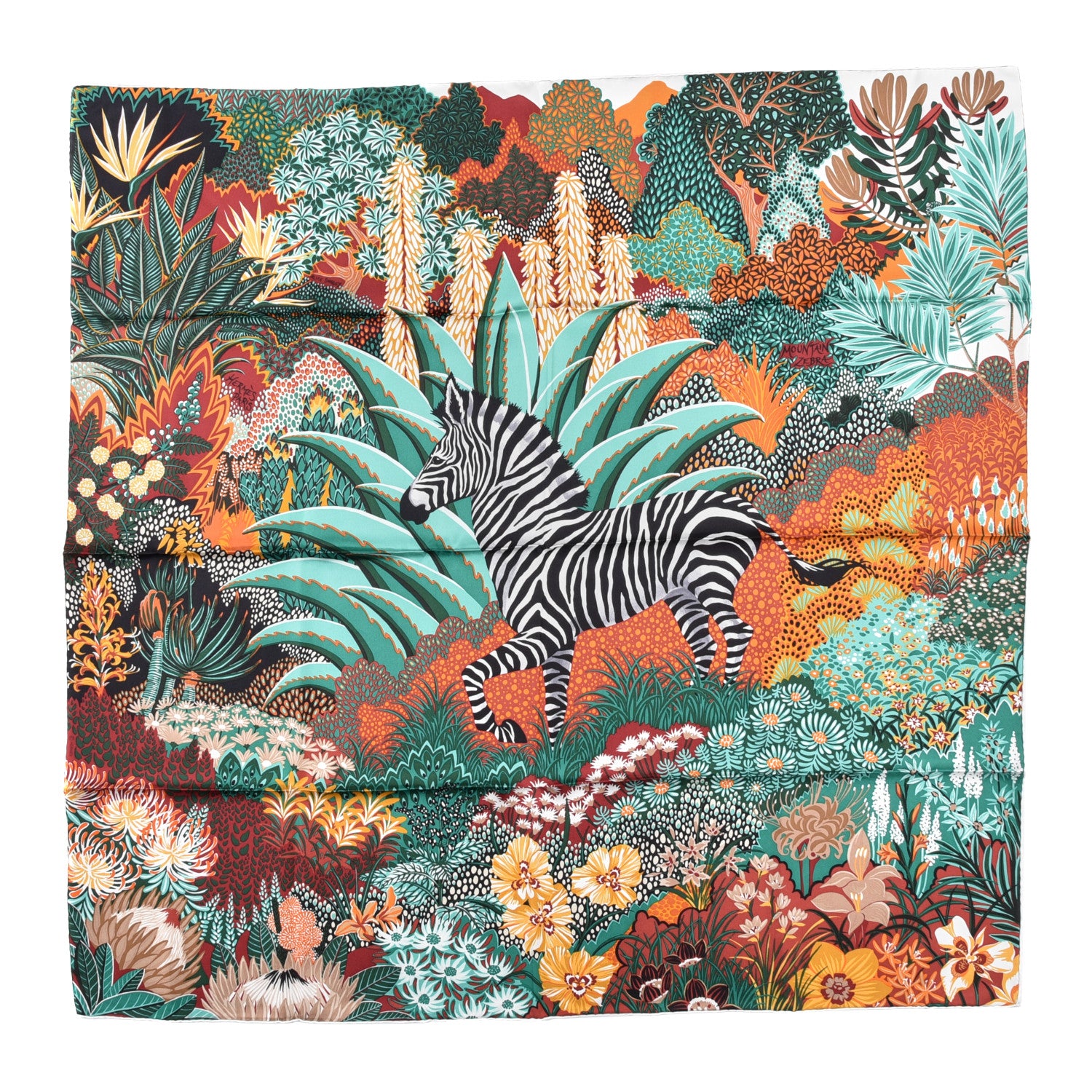 Hermes Silk Mountain Zebra Scarf 90 Vert Brun Terracotta 1 of 5