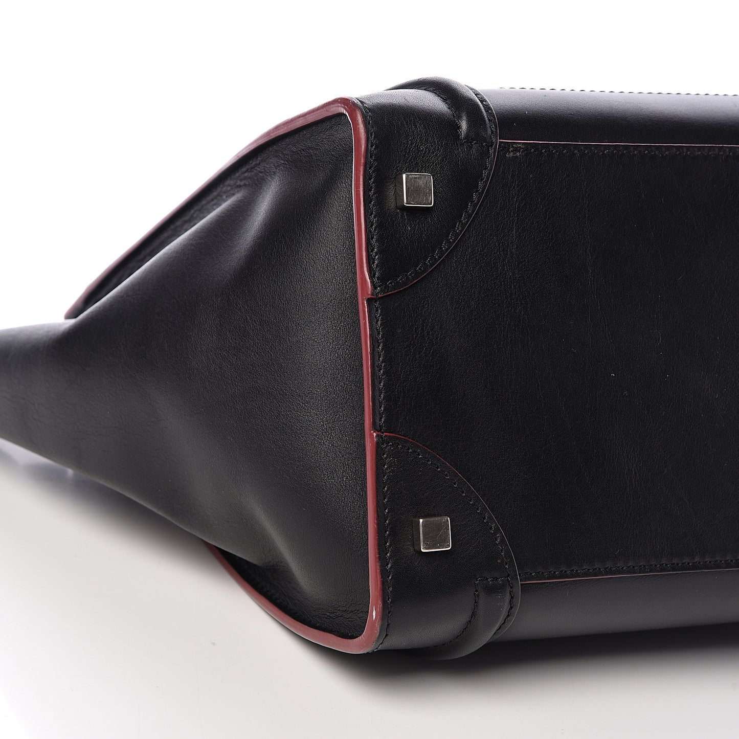 Smooth Calfskin Mini Luggage Black Pink Trim