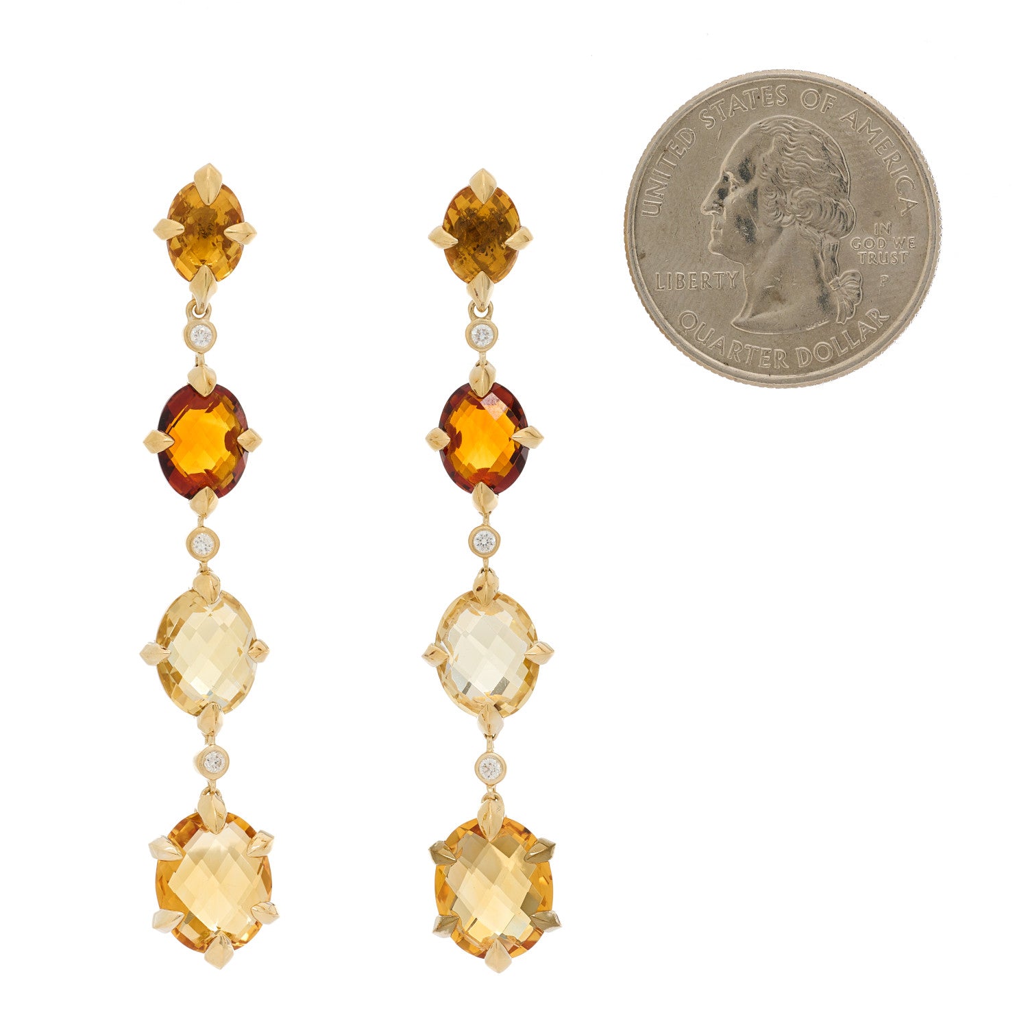 David Yurman 18K Yellow Gold Diamond Citrine Chatelaine Drop Earrings 2 of 6