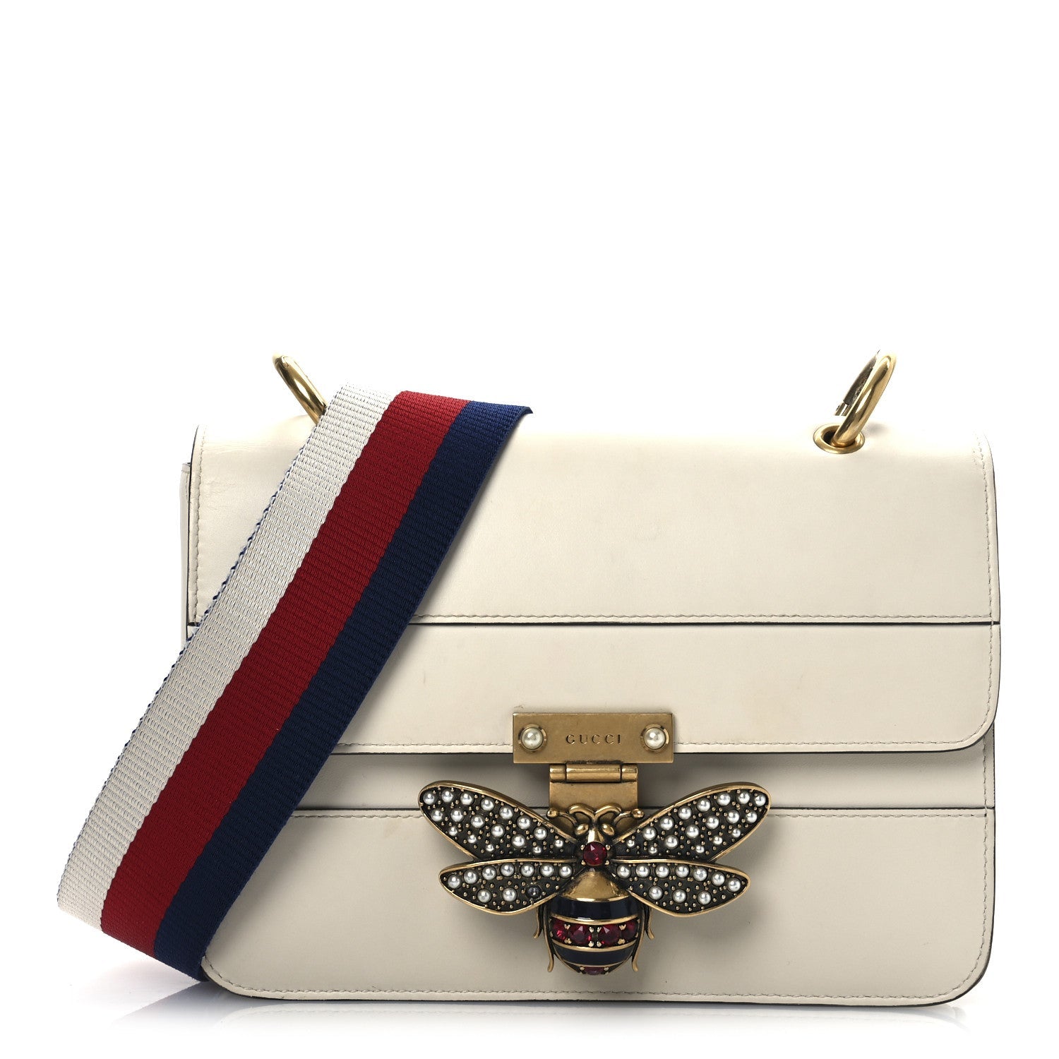 Gucci Calfskin Sylvie Web Queen Margaret Shoulder Bag White 1 of 14