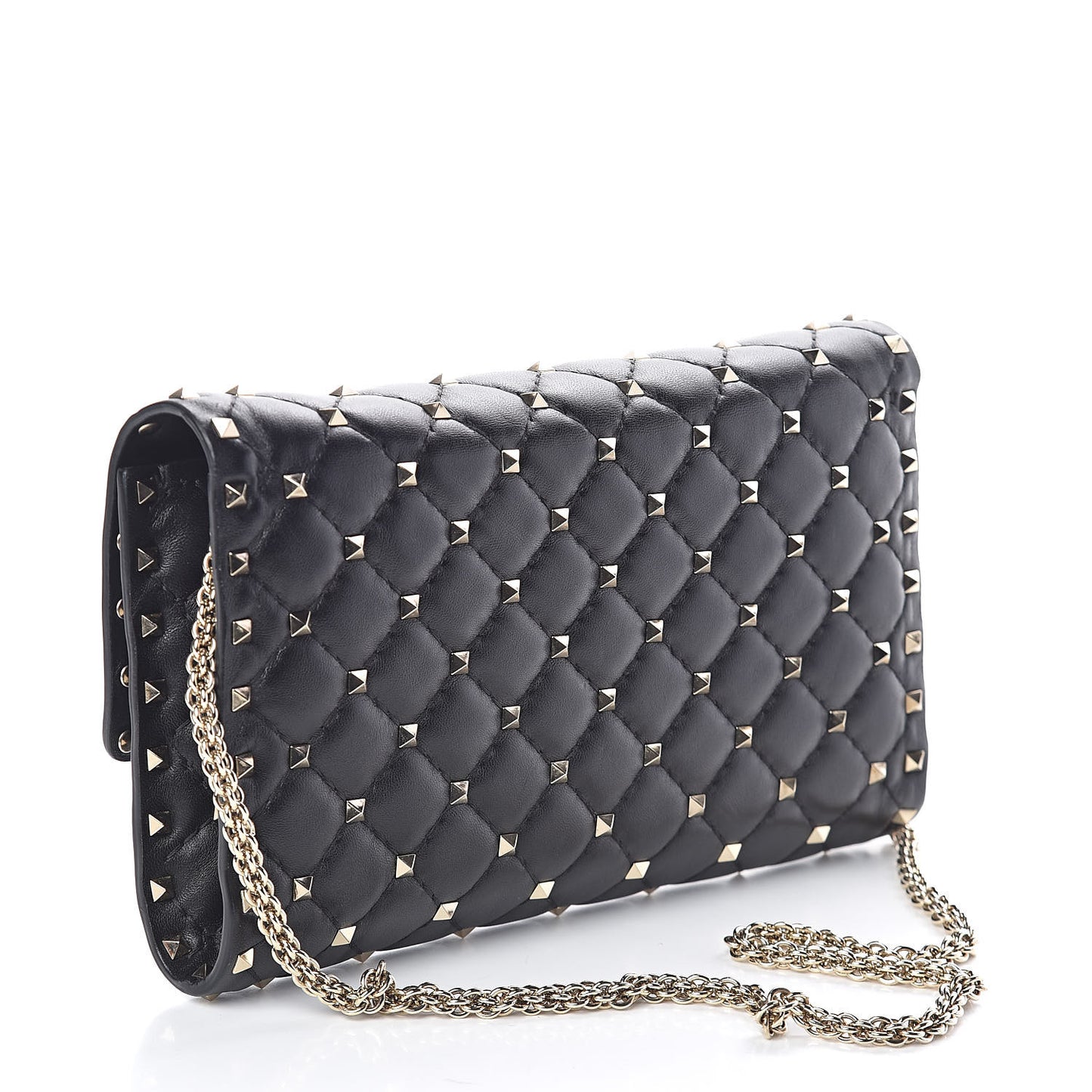 Lambskin Rockstud Spike Wallet on Chain Black