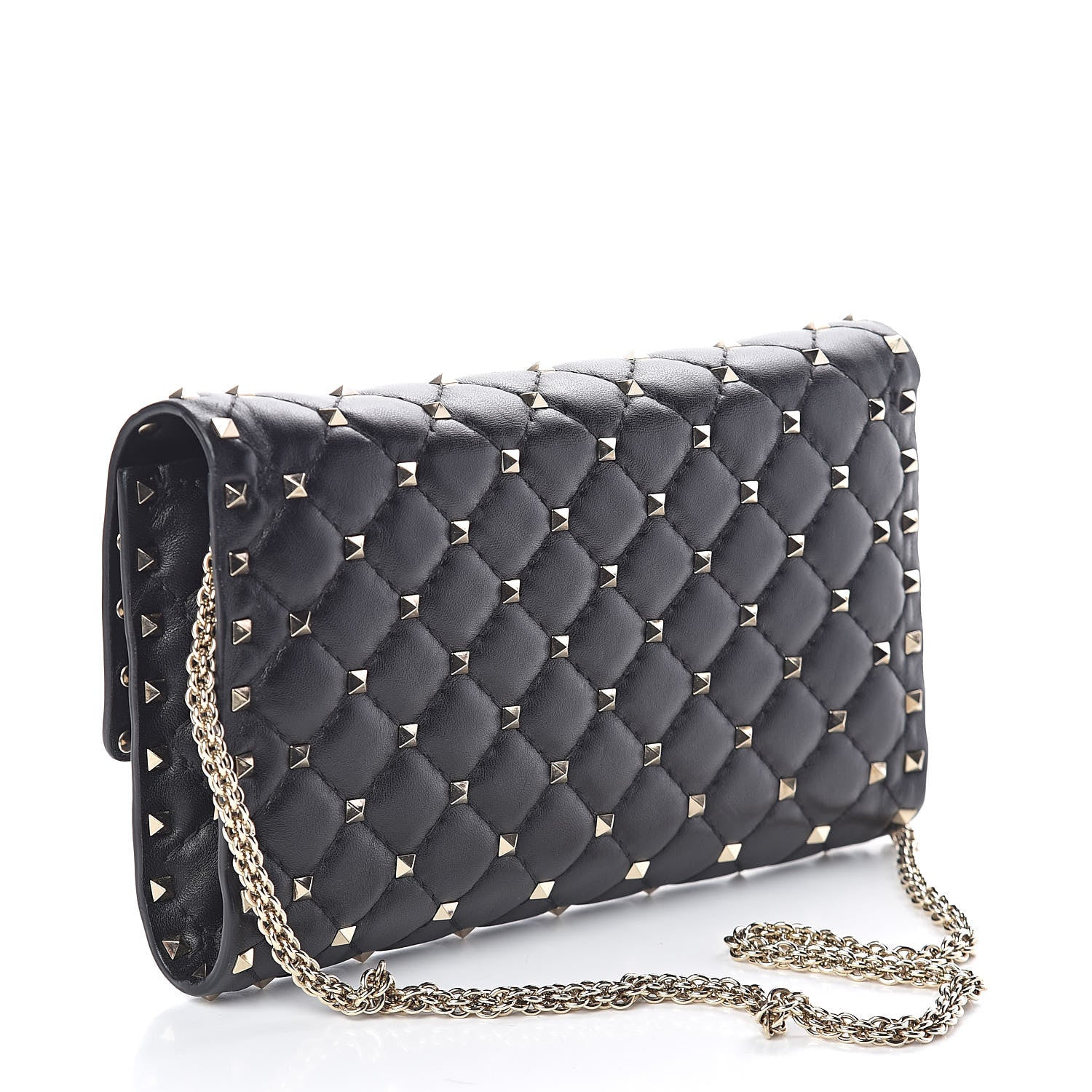 Valentino Garavani Lambskin Rockstud Spike Wallet on Chain Black 3 of 10