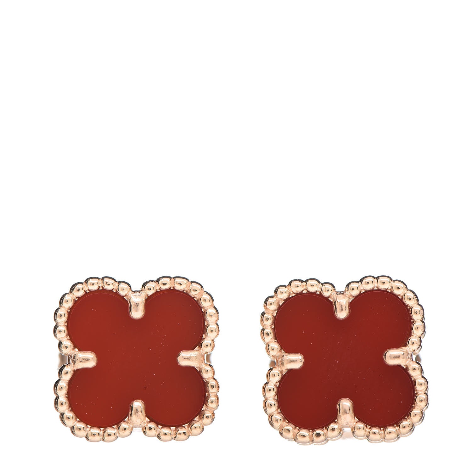 Van Cleef & Arpels 18K Rose Gold Carnelian Sweet Alhambra Earrings 1 of 6