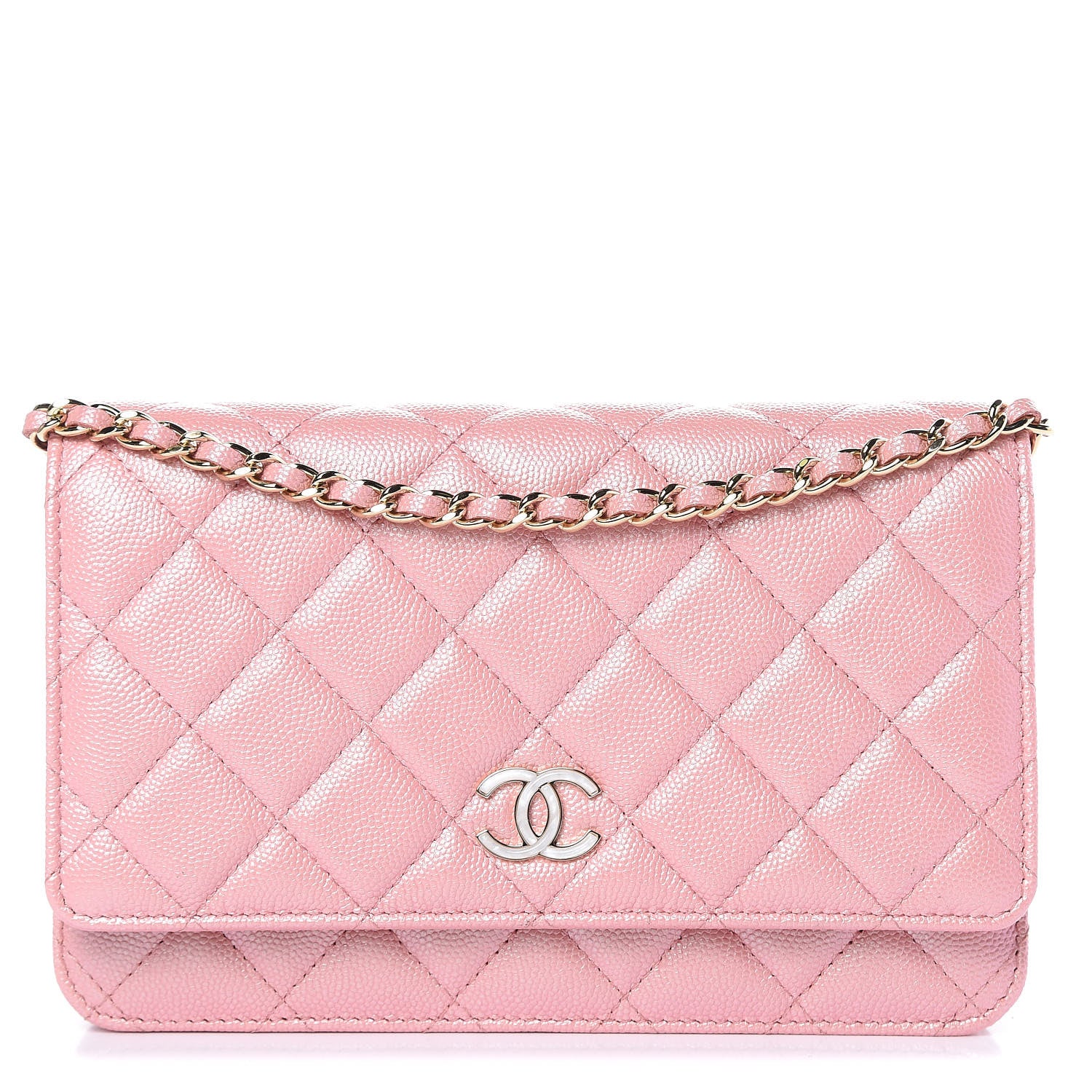 Chanel Iridescent Caviar Quilted Wallet on Chain WOC Pink 1 of 12