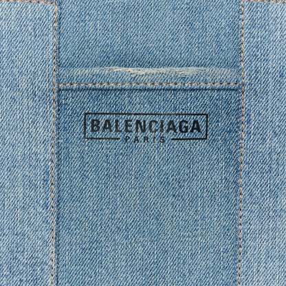 Balenciaga Washed Frayed Denim Logo Small Hardware Tote Blue 9 of 13
