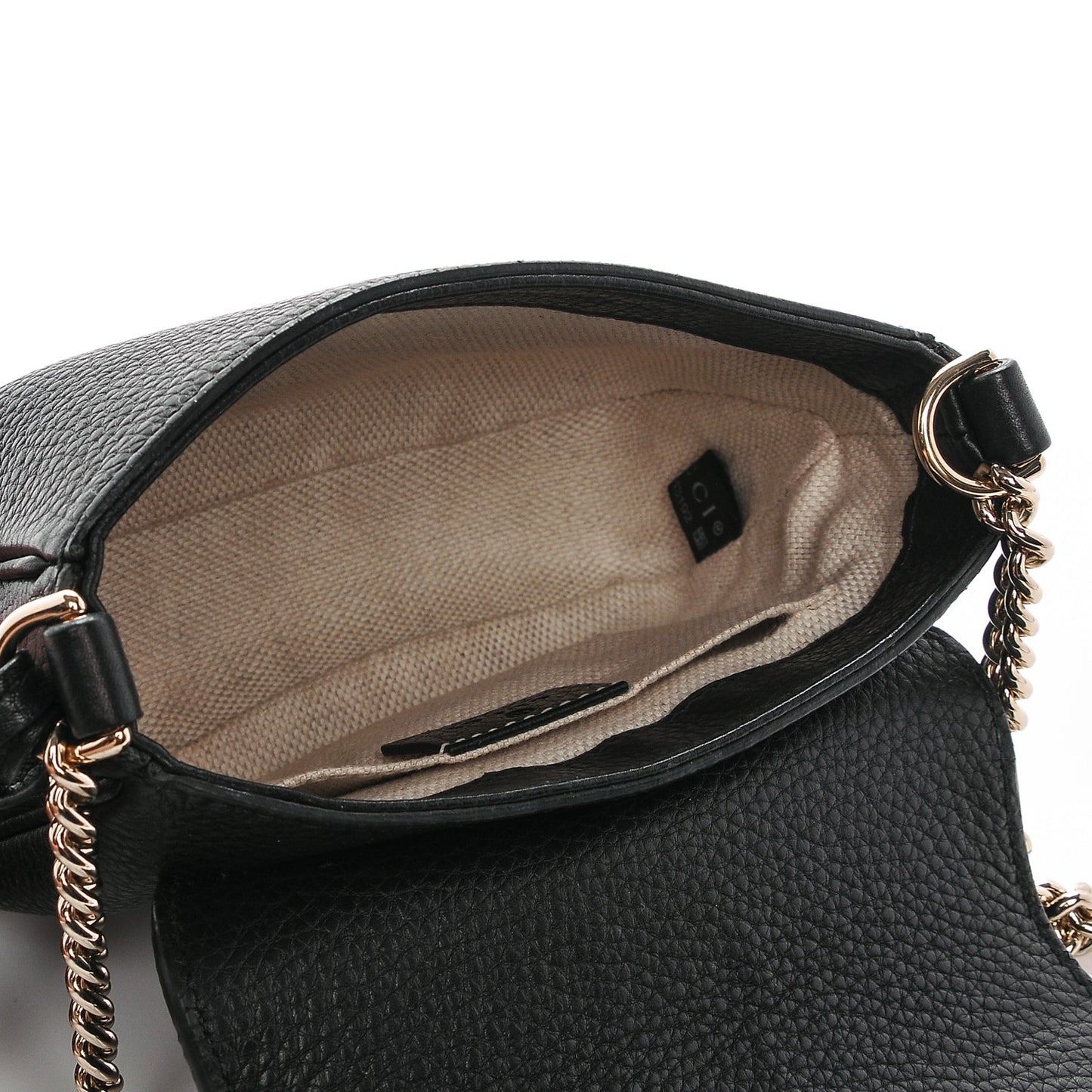 Pebbled Calfskin Small Soho Flap Crossbody Black