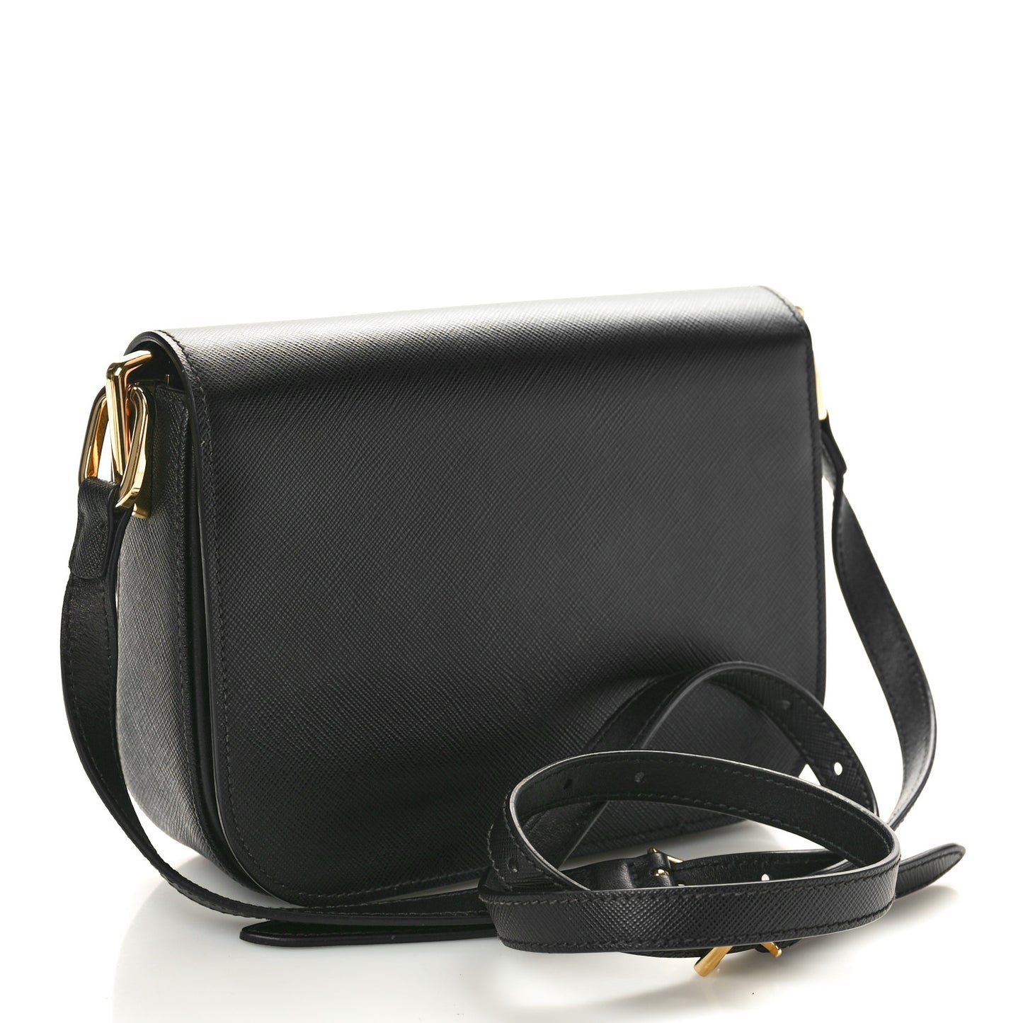 Saffiano Lux Embleme Flap Shoulder Bag Black